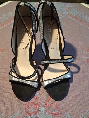 Diva Black with Silver Glitter Strappy Heels